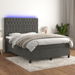 VidaXL Sommier tapissier matelas et LED Gris foncé 140x200 cm Velours