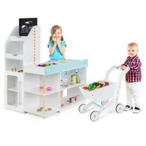 Costway Marchande / Épicerie Pour Enfants 3 Ans+, 39 Accessoires Avec Lumières Led, Chariot De Courses Et Tableau Noir