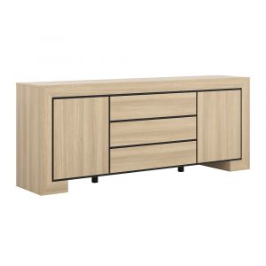 Buffet 2 portes 3 tiroirs Lucius Bois et Noir
