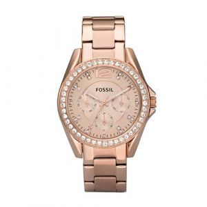 Fossil Montre pour femmes Riley, mouvement quartz multifonctions, boîtier en acier inoxydable or rose 38 mm avec bracelet en acier inoxydable, ES2811