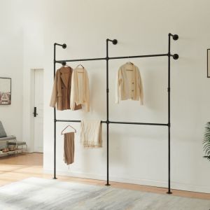 Portant &agrave; v&ecirc;tements mural Ken&auml;vatka 222 x 201 x 31 cm noir [en.casa]