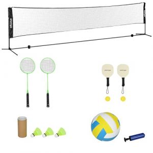 Ensemble complet de badminton, pickleball et volleyball - SPORTNOW - 3 en 1 - avec filet hauteur réglable 107-155 cm - noir et vert