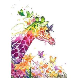 Peinture au num&eacute;ro : Girafe Color&eacute;e Moderne - sans ch&acirc;ssis en bois