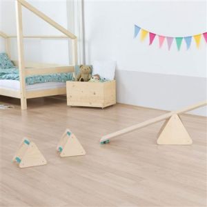 Jeu d'équilibre et motricité Montessori TRIANGLES couleur bois naturel et bleu turquoise