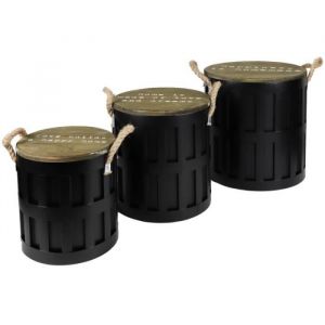 Urban living Set de 3 tables basses en m&eacute;tal et corde "Loft & M&eacute;tal" - Noir - H 38/34/28 x D 36/31/26 cm