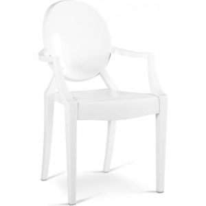 Privatefloor Chaise de salle à manger transparente - Design avec accoudoirs - Louis xiv Blanc