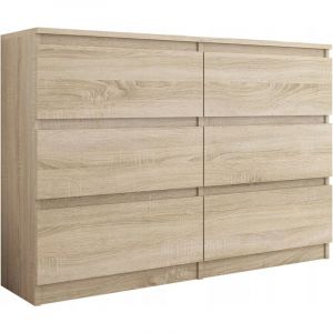 Image de Hucoco TROGIR | Commode contemporaine chambre salon bureau | 120x30x76 | 6 tiroirs | Meuble de rangement scandinave | Dressing