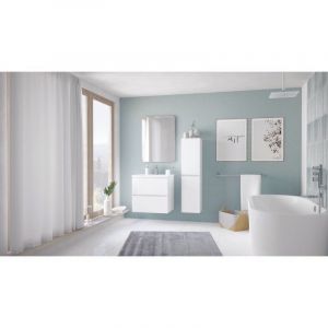 Meuble suspendu TRENDY - 2 Tiroirs - 60cm - finition blanc mat - vasque