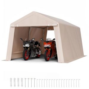 VEVOR Abri de Jardin, 305x458 cm, Tente de Rangement, avec Double Porte &agrave; Fermeture &Eacute;clair Enroulable, Abri de Stockage Portable Robuste, Garage Ext&eacute;rieur pour Motos, V&eacute;los, Outils de Jardin, Beige