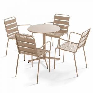 Image de Oviala Table de jardin bistrot rabattable ?70cm et 4 fauteuils en métal Palavas - Taupe - Taupe