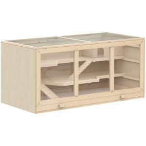 Pawhut Cage à hamster - cage gerbilles - 2 niveaux - toit ouvrable fenêtres cabane - 115 x 57 x 55 cm - effet bois naturel