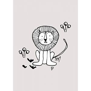 Komar Affiche d'art Scribble Lion - Taille: 50 x 70 cm - noir, blanc