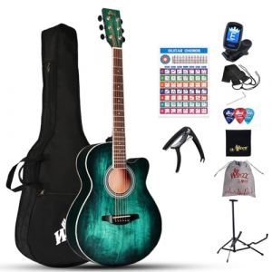 Guitare Acoustique Winzz 40 pouces Bleu-verte-Droitier
