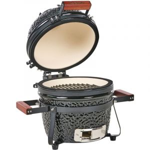 Beliani Mini Barbecue Extérieur en Céramique au Charbon de Bois avec Couvercle et Thermomètre Grille de Cuisson Noir Kamado