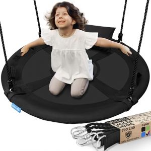 SereneLife Balan&ccedil;oire Exterieur Tournante 100 cm avec Coussin &ndash; Si&egrave;ge Ext&eacute;rieur Imperm&eacute;able avec Sac, Charge 317 kg | Kit de Suspension Universel, Tapis R&eacute;sistant &agrave; l&rsquo;Eau, Noir