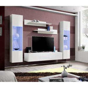 Meuble TV FLY A3 design, coloris blanc brillant + LED Meuble suspendu moderne et tendance pour votre salon 40 Blanc