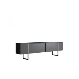 Menzzo Meuble TV design 2 portes Sibylle L180cm Bois Anthracite et M&eacute;tal Argent