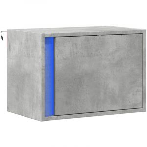VidaXL Table de chevet murale avec lumi&egrave;res LED gris b&eacute;ton, table de chevet flottante, support de t&eacute;l&eacute;phone, table de chevet &agrave; LED