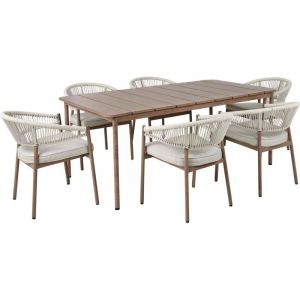 Beliani Salle &agrave; manger de jardin 6 places FLAVIA avec coussins M&eacute;tal Taupe