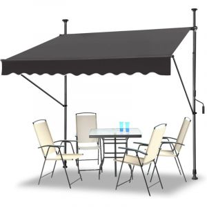 300 x 120 cm Auvent Rétractable Manuel Pour Jardin Store Banne de Jardin Terrasse Balcon Résistant aux uv Réglable en hauteur Gris