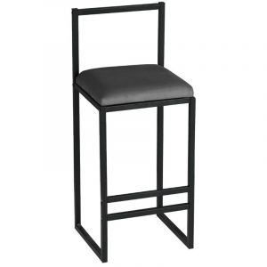 Cotecosy Chaise de bar Koumo H80cm M&eacute;tal Noir et Velours Gris fonc&eacute; - Gris fonc&eacute;