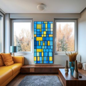 Plage Stickers décoratifs électrostatique, classique contemporain, jaune, bleu, effet vitrail, 150 cm X 67,5 cm