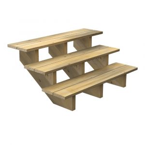 Escalier Bois Exterieur - 3 Marches - Largeur : 1m20 - Hauteur : 51cm - Sans Contremarches - Pin du Nord - Trait&eacute; Autoclave