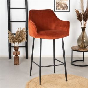 Nelly Tabouret De Bar Industriel Cuivre Velours Marron, Orange