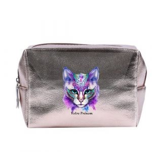 Grande trousse et pochette de maquillage Rose gold Taperso avec motif Chat pastel personnalisee