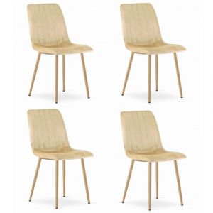 Chaise LAVA - velours beige / pieds couleur bois x 4