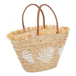 J-Line Sac de Plage "Feuille" 56cm Naturel & Blanc