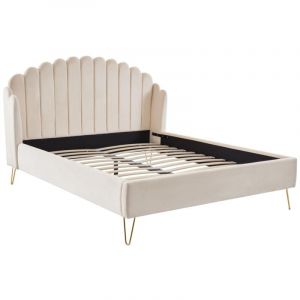 Vente-unique - Lit 160 x 200 cm avec tête de lit ondulée - Velours - Beige - sagali