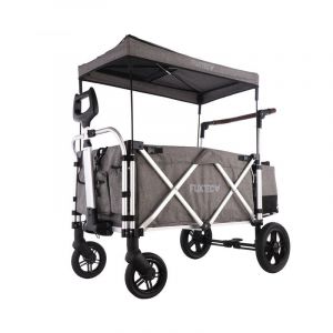 Fuxtec Chariot Super Cruiser Gris Premium, L'Original, Collection Family Fux, Chariot de Jardin Pliable pour Enfants, Transport, Plage, Ville, Forêt, à Tirer ou à Pousser, Capacité De Charge 75 kg