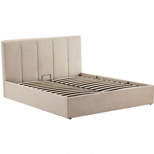 Beanie - lit coffre - 160x200 cm - en velours - sommier inclus - beige