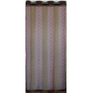 Homemaison Voilage tamisant &agrave; pois et rayures Brun 140 x 240 cm