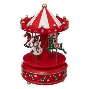 Carrousel musical traditionnel Père Noël et Bonhomme de Neige D 11 x H 18 cm