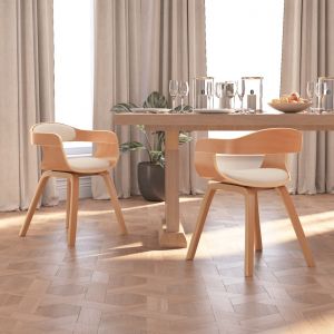 VidaXL Chaises de salle &agrave; manger Similicuir et bois courb&eacute; 2 pcs Cr&egrave;me