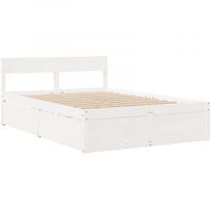 VidaXL Cadre de lit avec tiroirs blanc 120x190 cm bois pin massif, meuble de chambre à coucher, sommier, lit en bois, lit, lit double