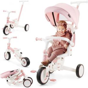 HyperMotion Tricycle &Eacute;volutif 8-en-1 Tobi Forest de 1 &agrave; 5 ans- V&eacute;lo Modulaire Canopy Barre Pouss&eacute;e- Si&egrave;ge Pivotant- Rose