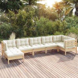VidaXL Salon de jardin 7 pcs avec coussins crème Bois de pin solide