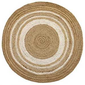 HAMID - Tapis Jute Naturel, Tapis de Jute Alhambra Couleur Naturelle Blanc Rond, Tapis 100% Fibre de Jute, Tissé à la Main, Tapis de Salon, Chambre, Couloir Alhambra Tapis, (100x100cm)