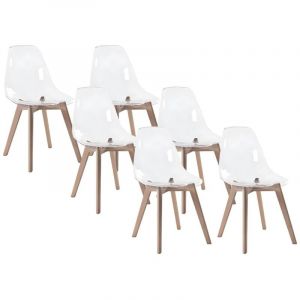 Lot de 6 chaises AUDRA - Polycarbonate et Hêtre - Transparent