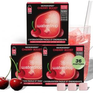 Waterdrop Cherry Boost – 36 Würfel mit 90mg natürlichem Koffein - 3er Pack KIRSCHE – zuckerfrei