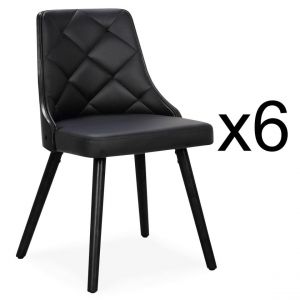 Cotecosy Lot de 6 chaises scandinaves Lalix Bois Noir et Simili Noir - Noir