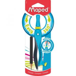Maped Compas Scolaire Kid'Z 360° Agility - Compas pour Enfant dès 6 Ans - Compas d'apprentissage pour Débutant avec Bague Adaptateur - Bleu 181612