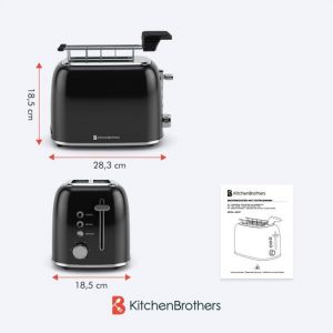 KitchenBrothers Grille-pain 6 niveaux de chaleur - Fentes larges - Grille-pain pour machine &agrave; sandwich - 870 W - Noir