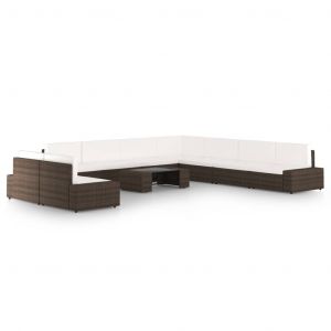 VidaXL Salon de jardin 10 pcs avec coussins Marron Résine tressée