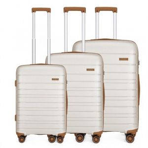 Set de 3 Valises (55/65/76cm) Rigide Ensemble de Bagages en Polypropylène Ultra Léger à 4 roulettes avec Serrure TSA, Crème