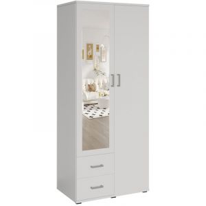 Armoire 2 portes avec miroir TOM – Dimensions H185 x L80 x P52 cm – Coloris blanc – Style design