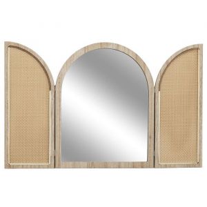 Miroir à volet effet bois et façades en rotin - MAYA